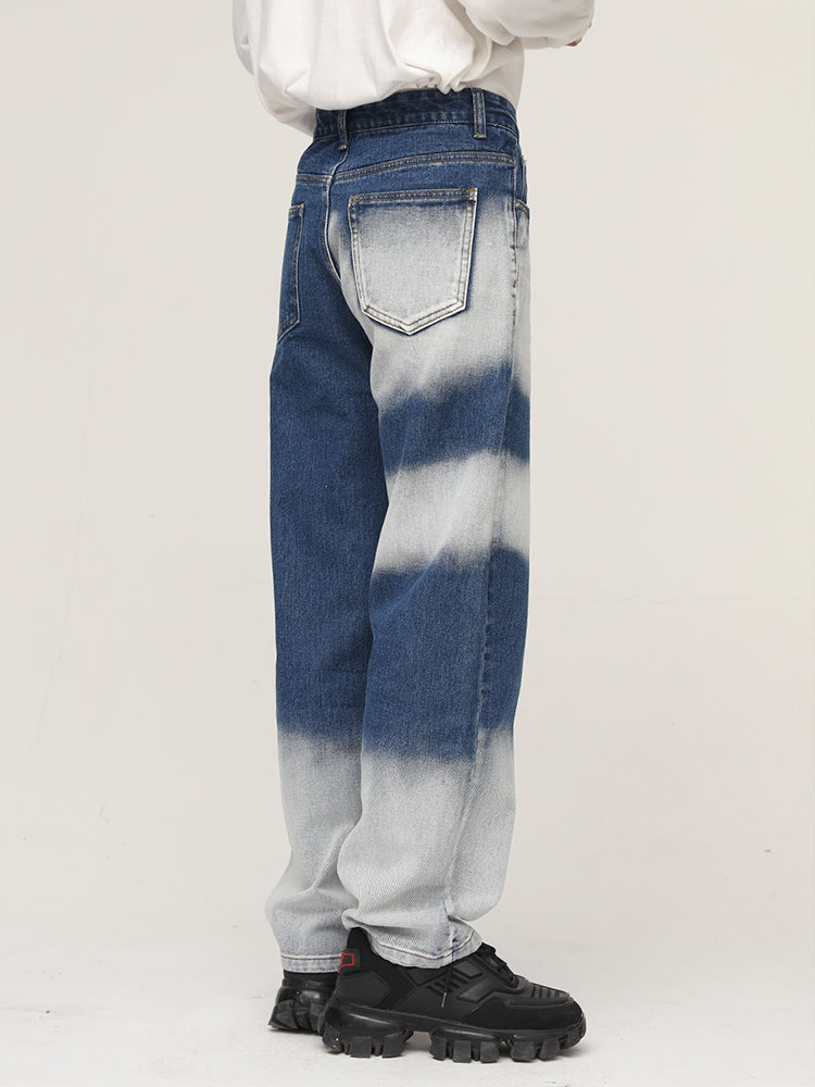 Washed Tie-Dye Loose Straight Jeans