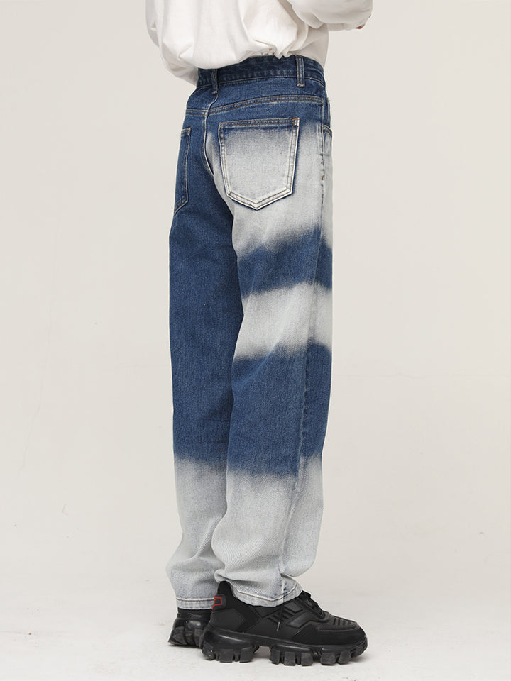 Jeans droits amples en tie-dye lavé 