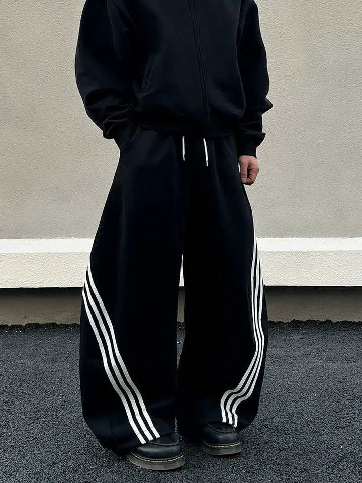 Wide-Leg Striped Sweatpants