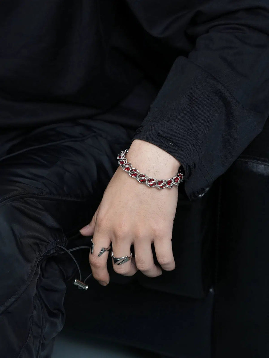 High-End Gothic Chain Bracelet with Ruby Accents-The Korean Fashion