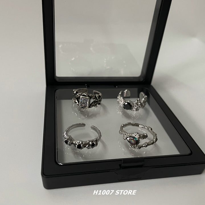 Adjustable Zircon Tin Foil Ring Set