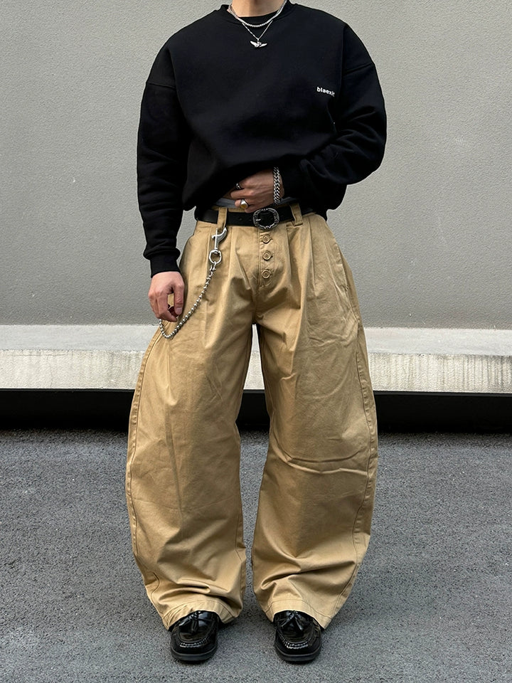 Baggy Wide-Leg Buttoned Pants