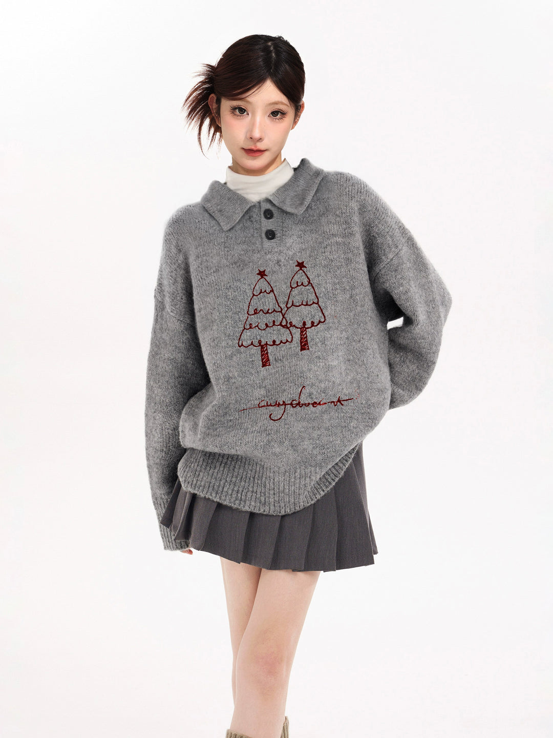 Polo Lapel Knitted Sweatshirt