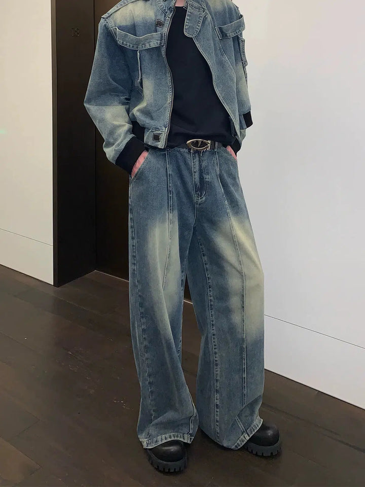 Wide-Leg Distressed Floor-Length Jeans-The Korean Fashion