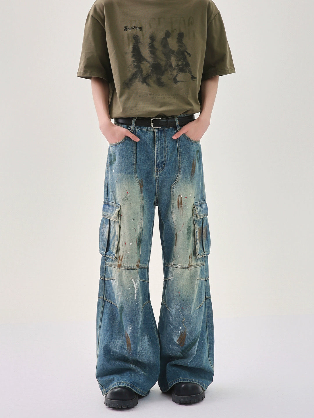 Wide-Leg Ink-Splashed Pants