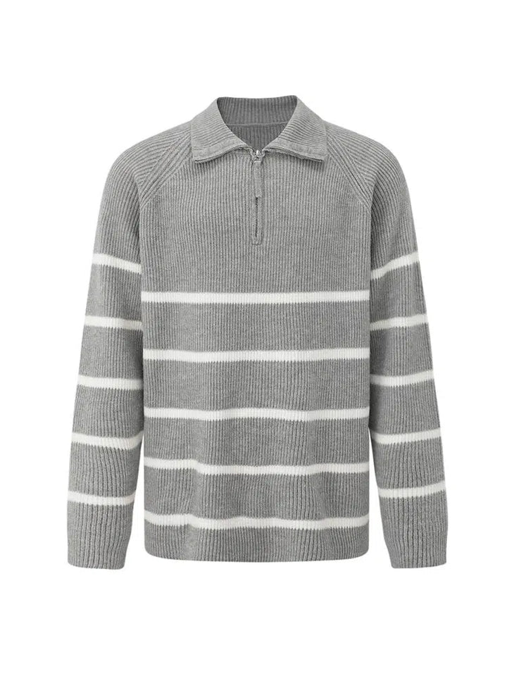 Half-Zip Striped Knit Pullover Sweater-The Korean Fashion