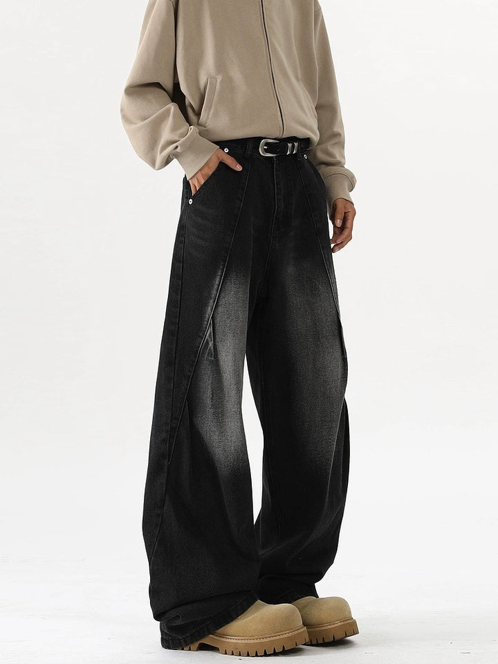 Wide-Leg Pleated Deconstructed Jeans