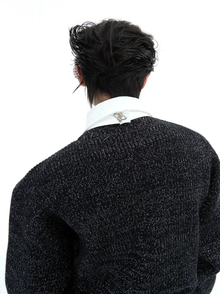 Knitted Patchwork Lapel Pullover-The Korean Fashion