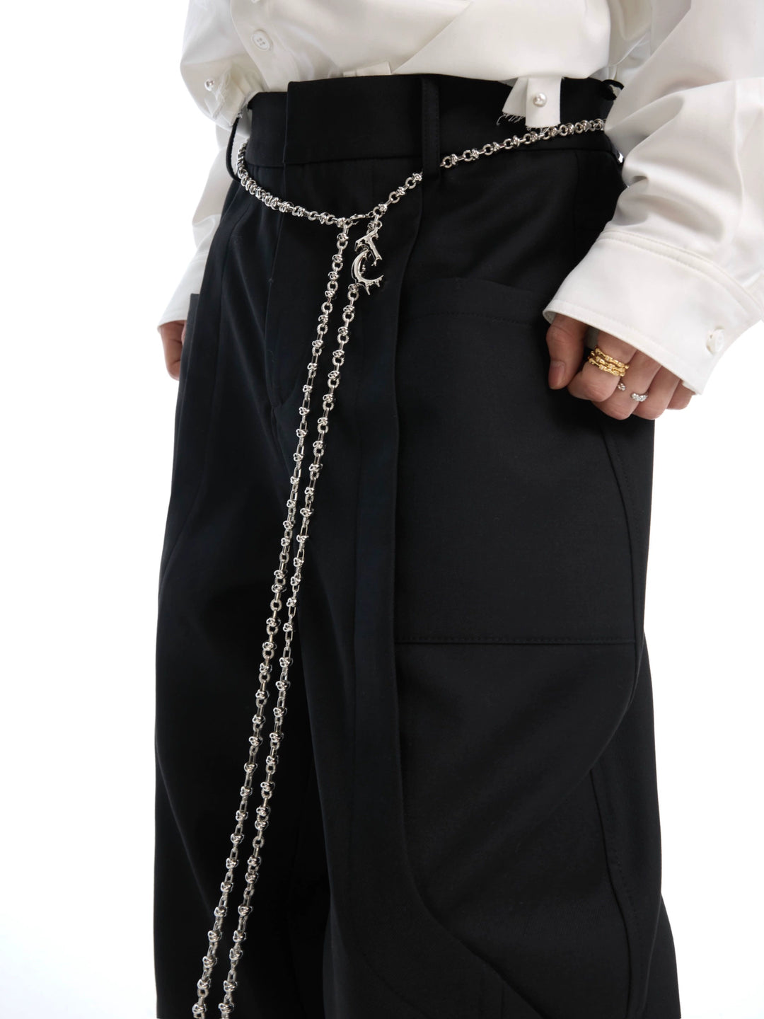 Deconstructed Flared Pants with Chain