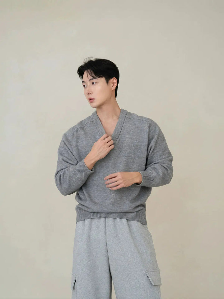 V-Neck Knit Loose Pullover Sweater-The Korean Fashion