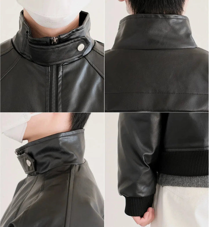 Men's Quilted Leather Jacket - Short Padded Design-The Korean Fashion