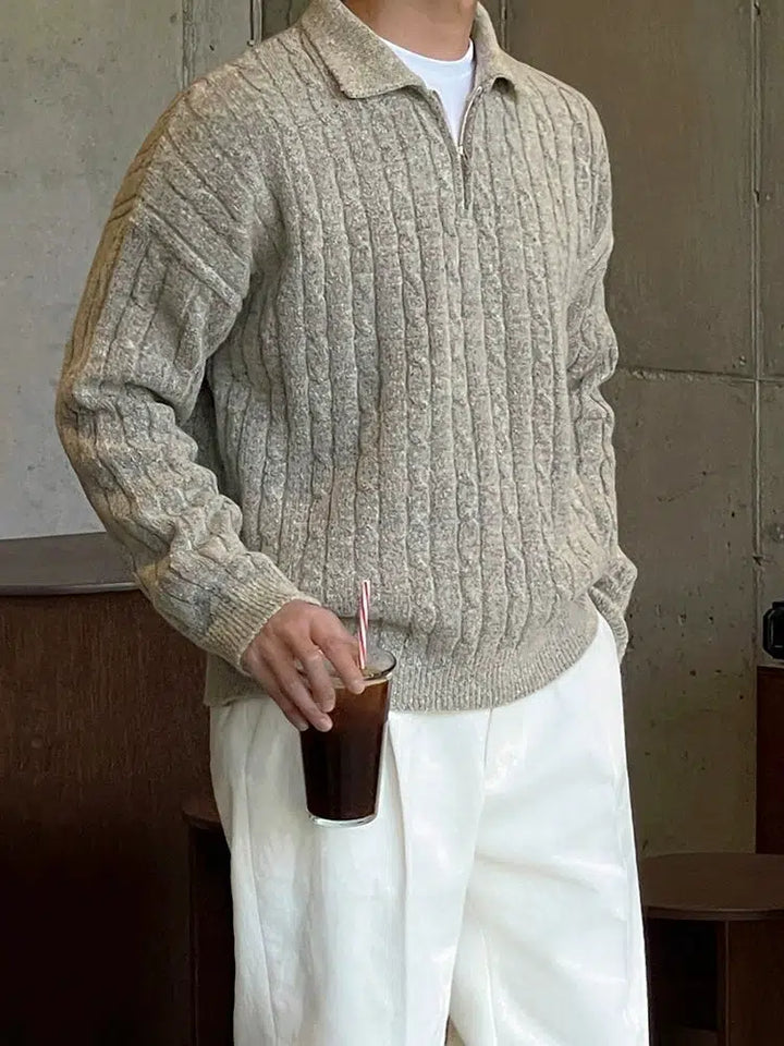 Half-Zip Knit Lapel Sweater