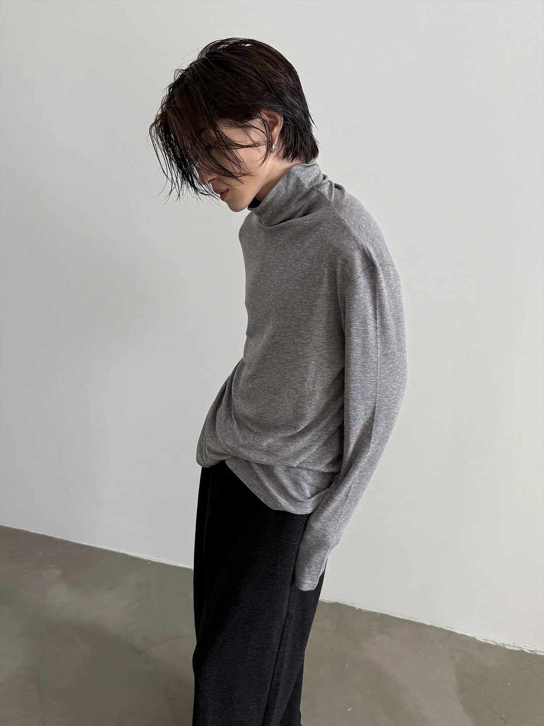 Wool Stacked Collar Long-Sleeved Pullover-The Korean Fashion