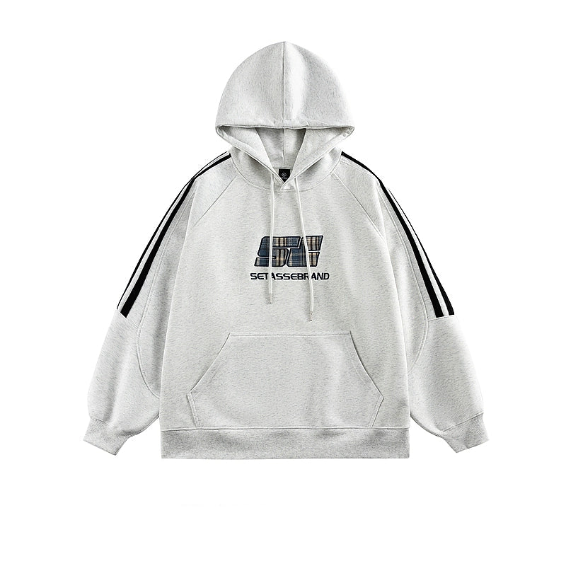 Striped Embroidered Letter Hooded Sweatshirt