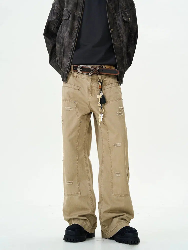 Retro Style Distressed Lumberjack Casual Pants-The Korean Fashion