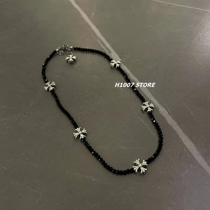 Cross Flower Clavicle Hip-hop Necklace