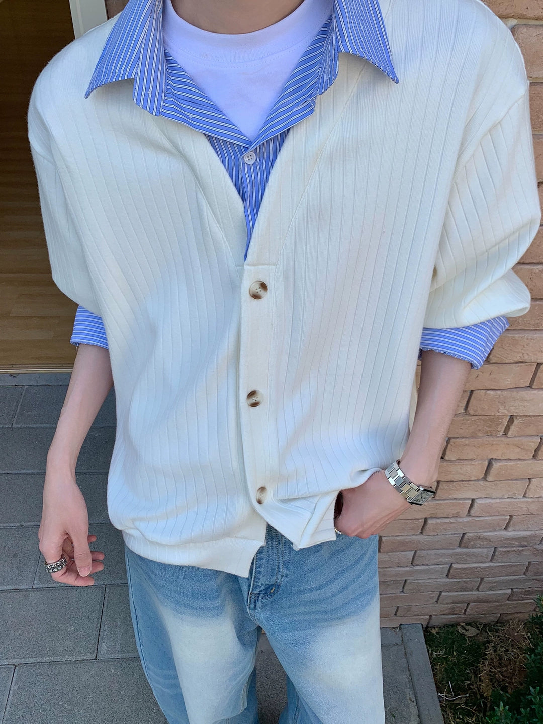 Striped Patchwork Knitted Cardigan