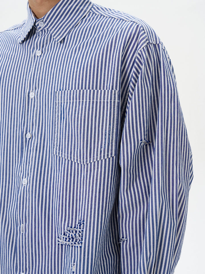 Blue Long-Sleeve Striped Shirt