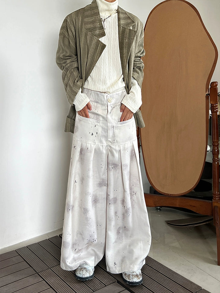 Ink Smudge Wide-Leg Casual Pants