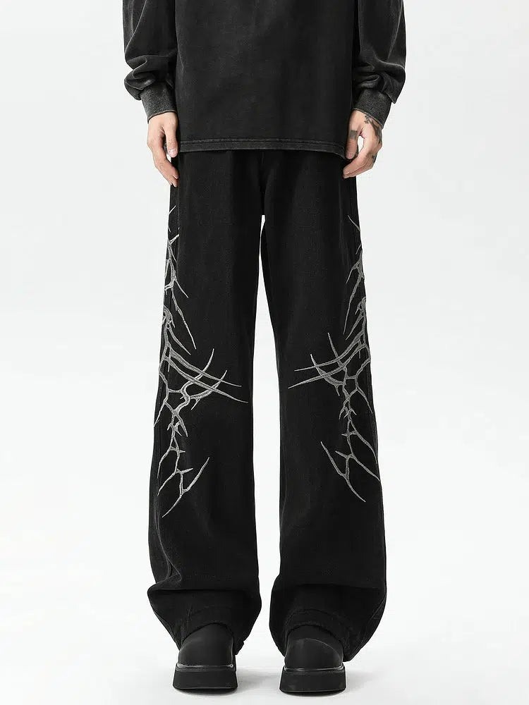 Thorn Embroidery Flared Street Pants-The Korean Fashion