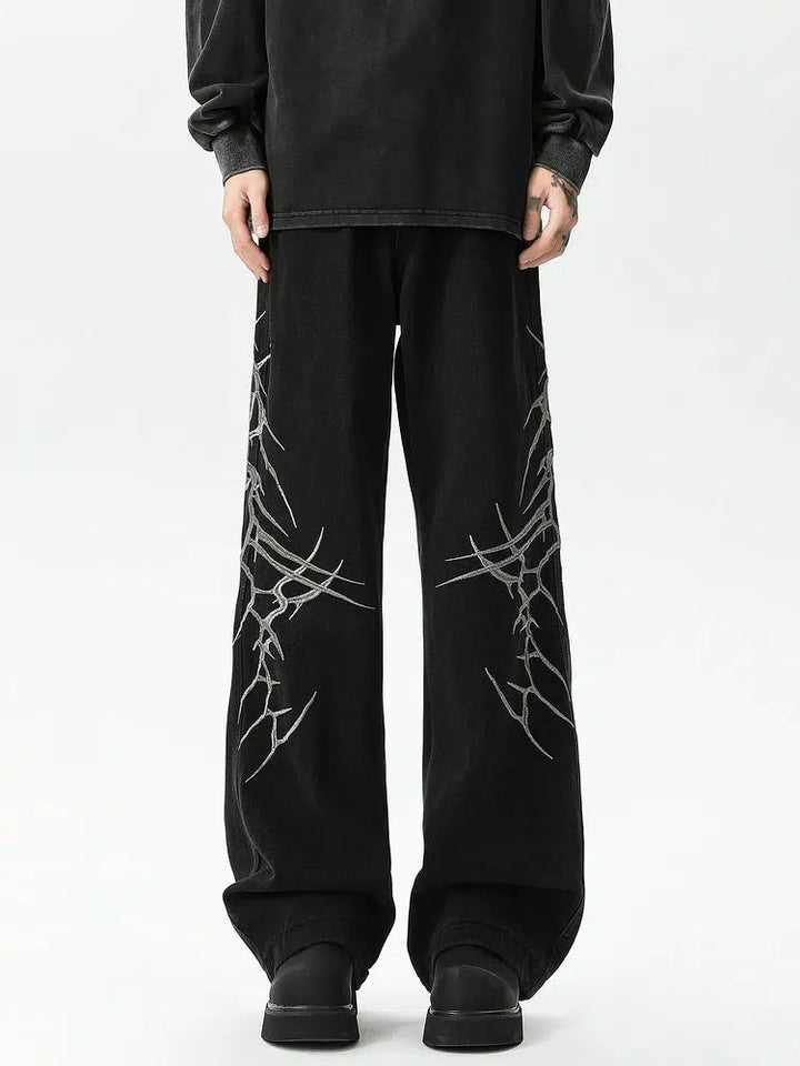 Thorn Embroidery Flared Street Pants-The Korean Fashion