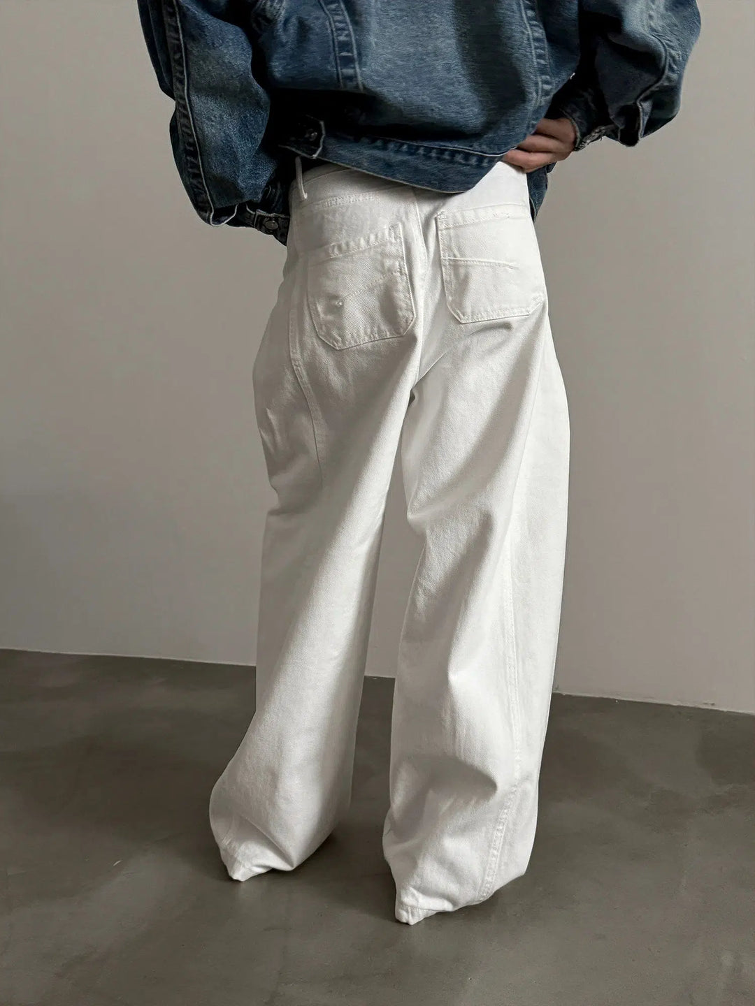 Deconstructed Wide-Leg Stand-Up Collar Jeans-The Korean Fashion