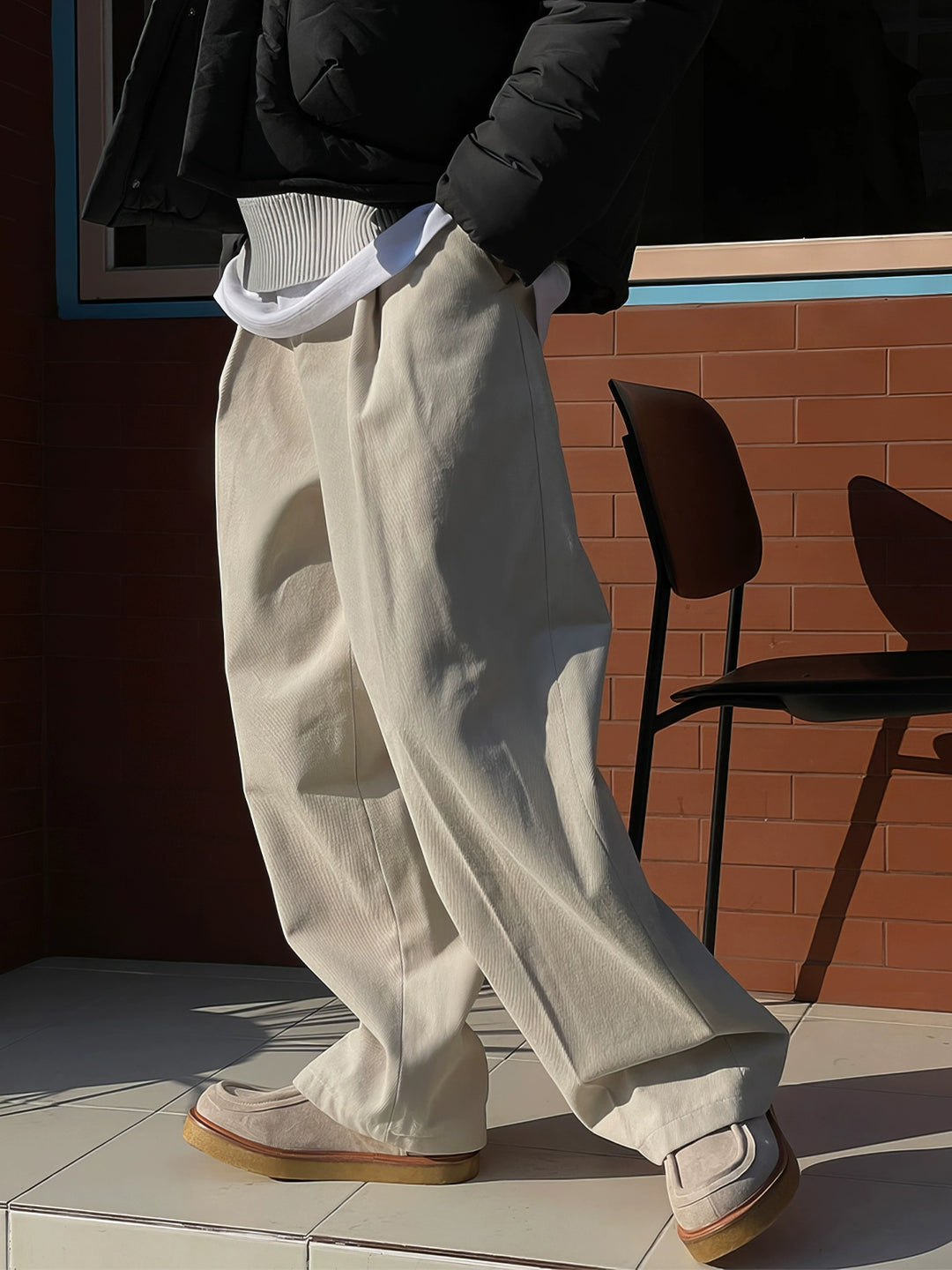 Wide-Leg Semi-Elastic Casual Pants