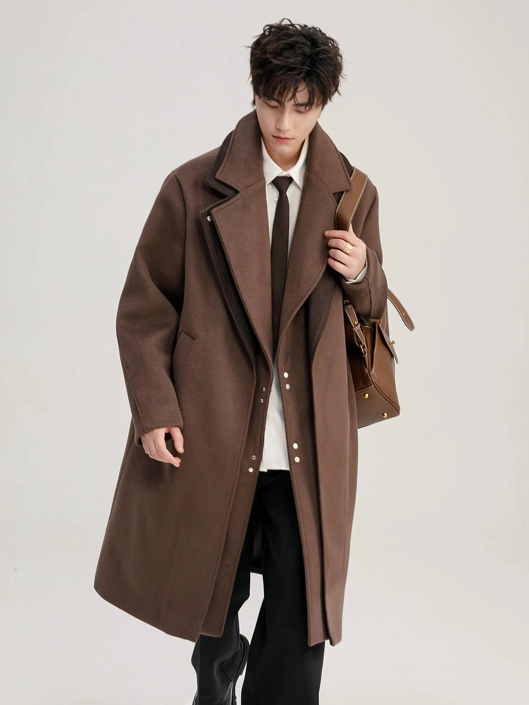 Double-Breasted Woolen Coat with Wide Lapels-The Korean Fashion