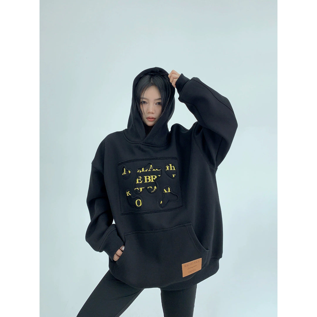 Embroidery Patch Plush Hoodie-The Korean Fashion