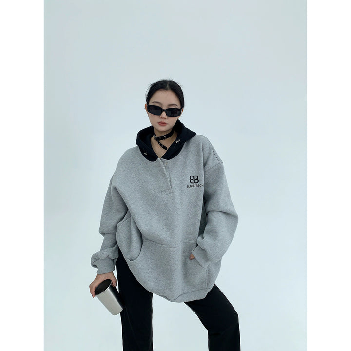 Plush Contrast Stitch Hoodie-The Korean Fashion