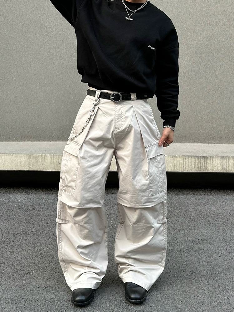 White Wide-Leg Cargo Pants