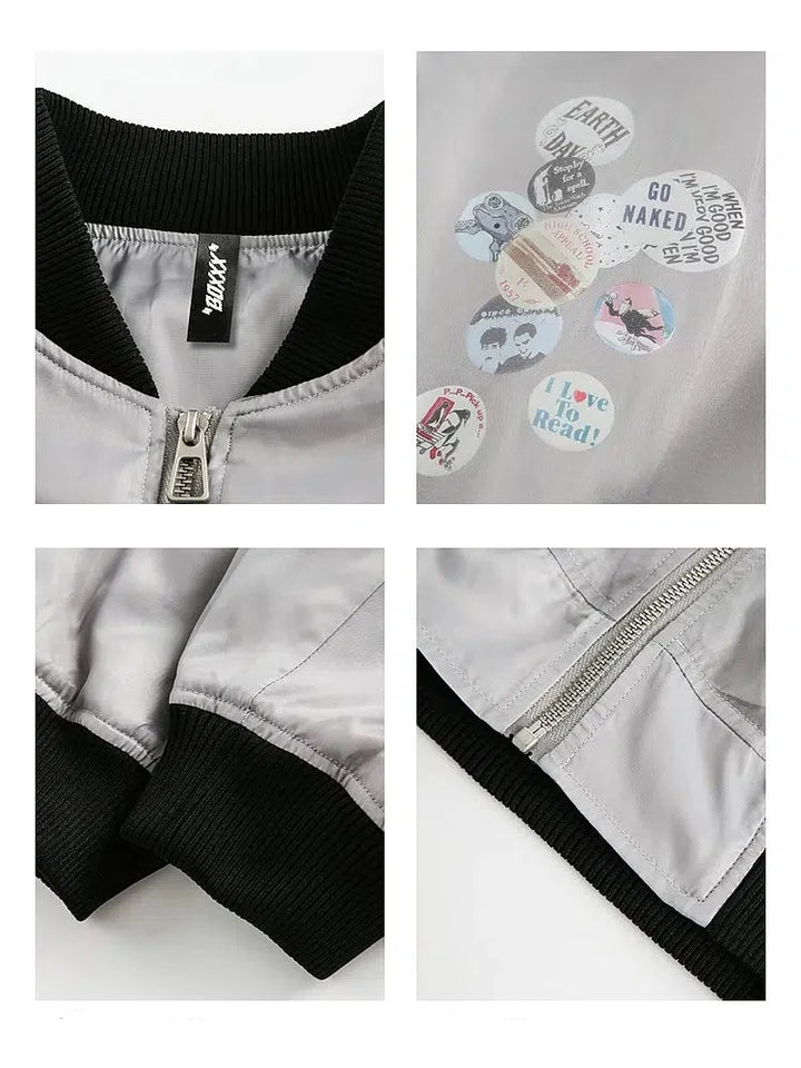 Hip Hop Pilot Jacket with Badge Print