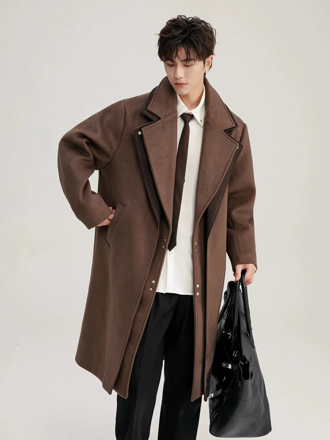 Double-Breasted Woolen Coat with Wide Lapels-The Korean Fashion