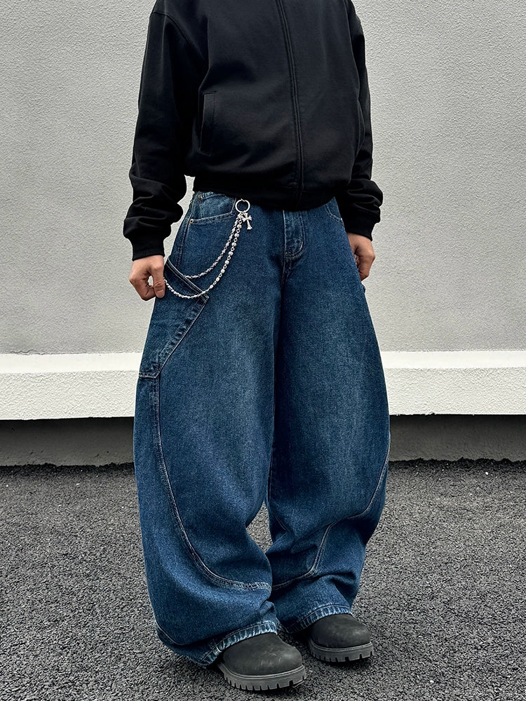 Vintage brede ben baggy jeans med lommer 