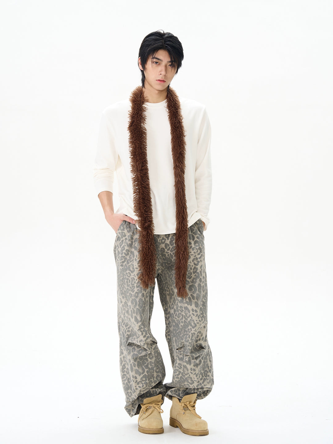 Wide-leg Straight Leopard Print Pants