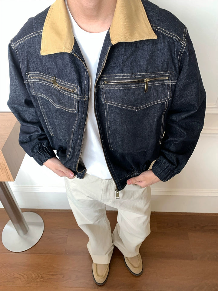 Retro-Denimjacke mit Kontrastnähten 