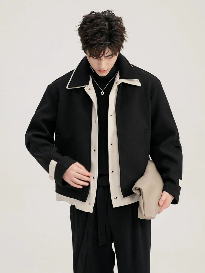 Two-Piece Wool Coat with Contrast Design-The Korean Fashion