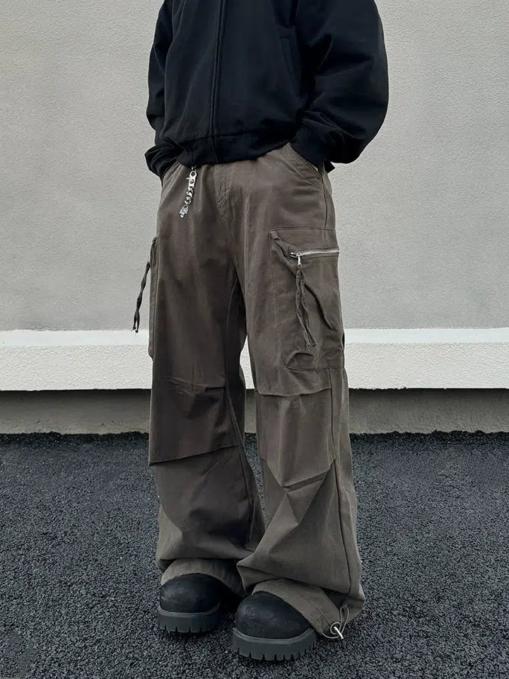 Loose Fit Cargo Pocket Casual Pants-The Korean Fashion