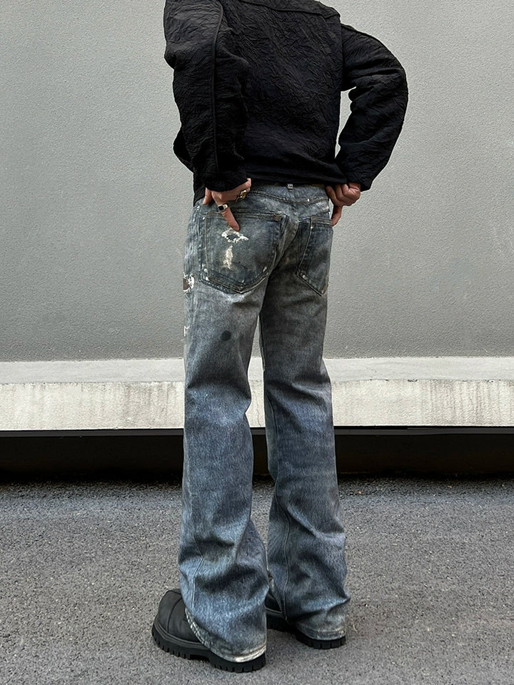 Distressed Flared Slim Fit Jeans