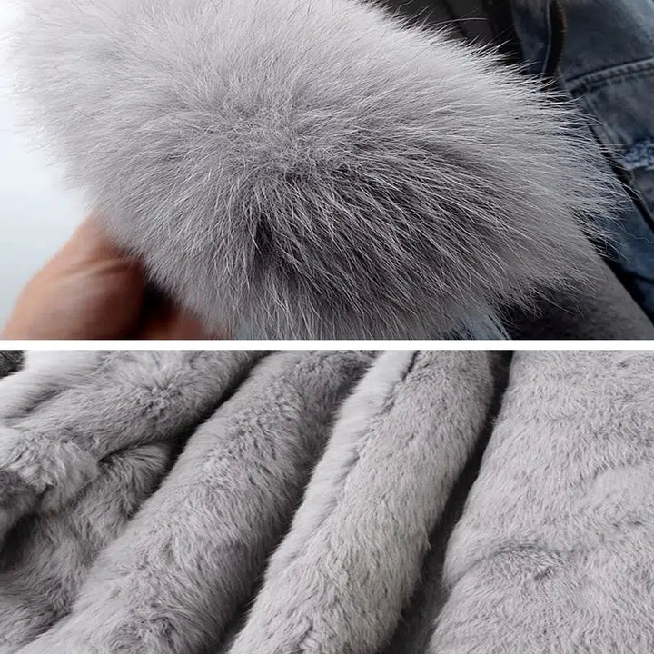 Winter Denim Parka with Removable Fur Liner and Collar-The Korean Fashion