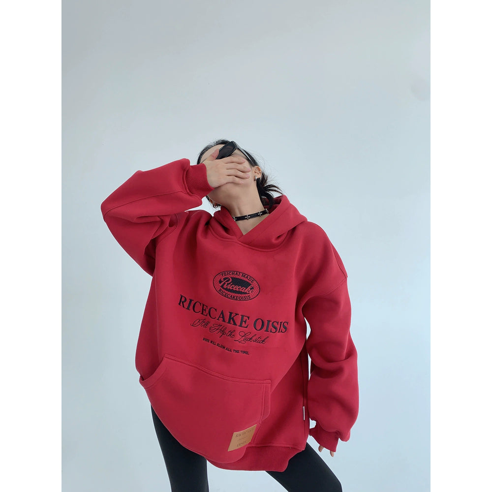 Embroidered Plush Hooded Sweatshirt-The Korean Fashion