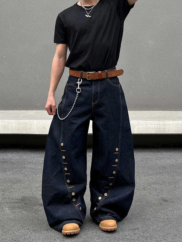 Button-Down Wide-Leg Denim Pants