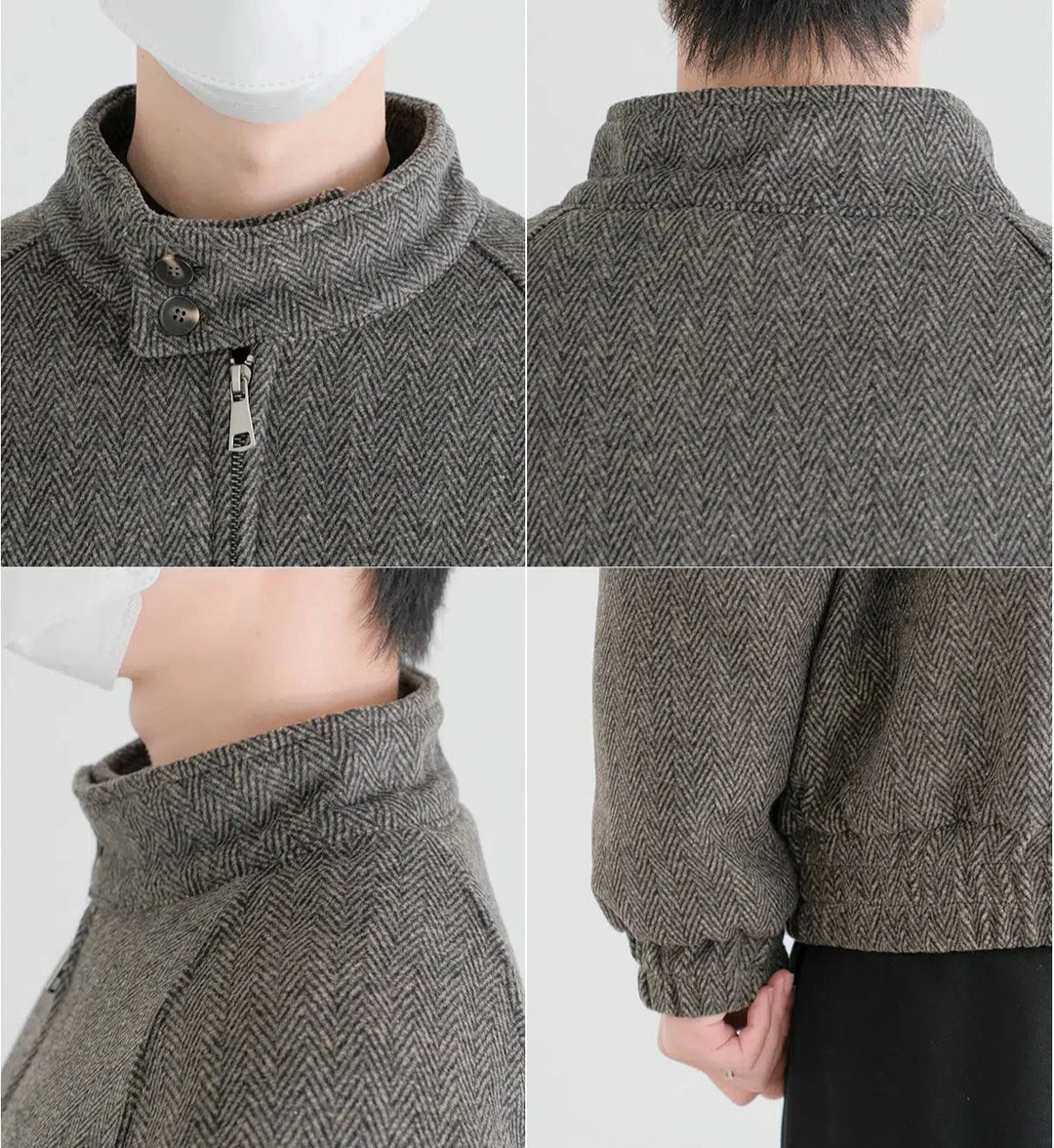 Herringbone Stand Collar Insulated Jacket-The Korean Fashion