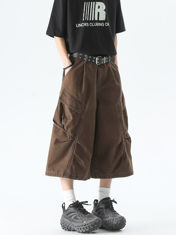 Pleated Cropped Cargo Pants