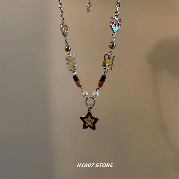 Smiley Face Star Pendant Necklace