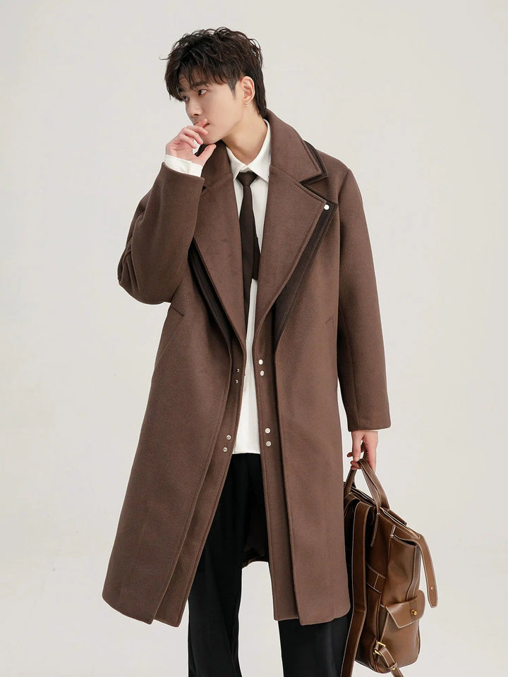 Double-Breasted Woolen Coat with Wide Lapels-The Korean Fashion