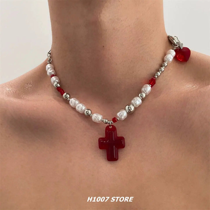 Red Cross Pendant Necklace