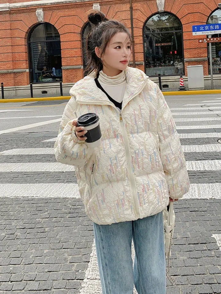 Women's Hooded Striped Down Jacket-The Korean Fashion