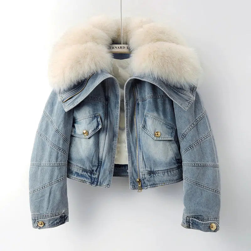 Fox Fur Collar Denim Jacket