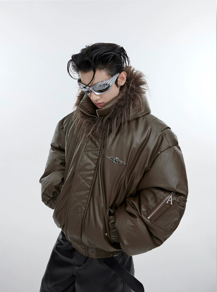 Hooded Insulated Jacket with Fur Collar